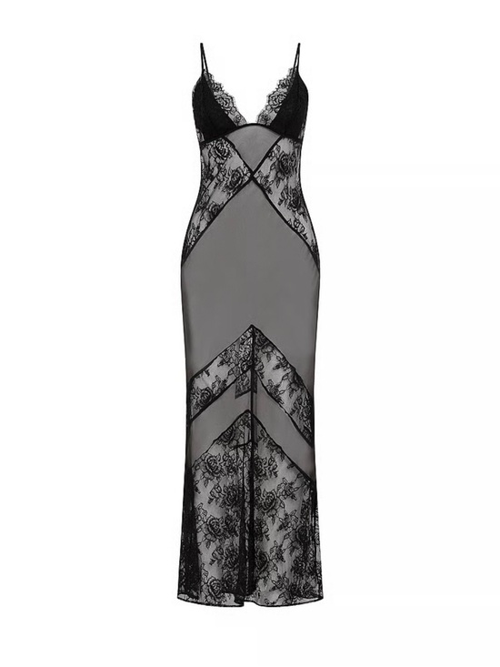 Victoria's Secret Dresses & Skirts - Victoria's Secret black lace maxi slip dress with floral pattern